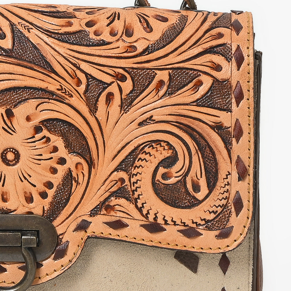 American Darling Cross Body Bag Hand Tooled Floral Carved Buck Stitched Genuine Suede Leather Western Purse