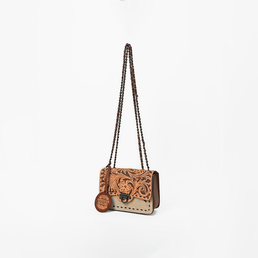 American Darling Cross Body Bag Hand Tooled Floral Carved Buck Stitched Genuine Suede Leather Western Purse