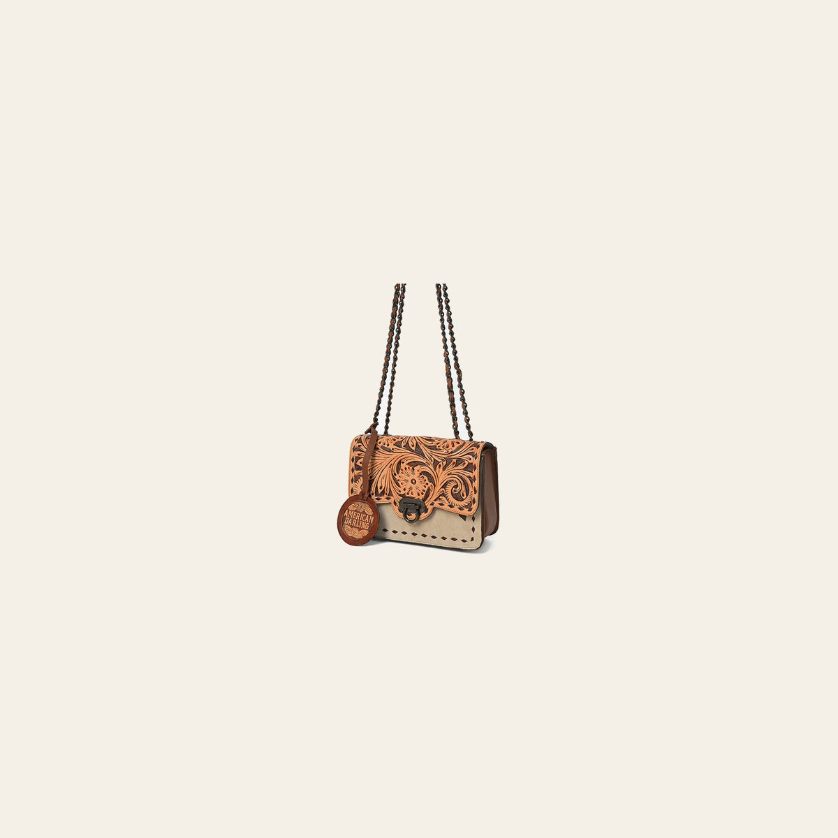 American Darling Cross Body Bag Hand Tooled Floral Carved Buck Stitched Genuine Suede Leather Western Purse