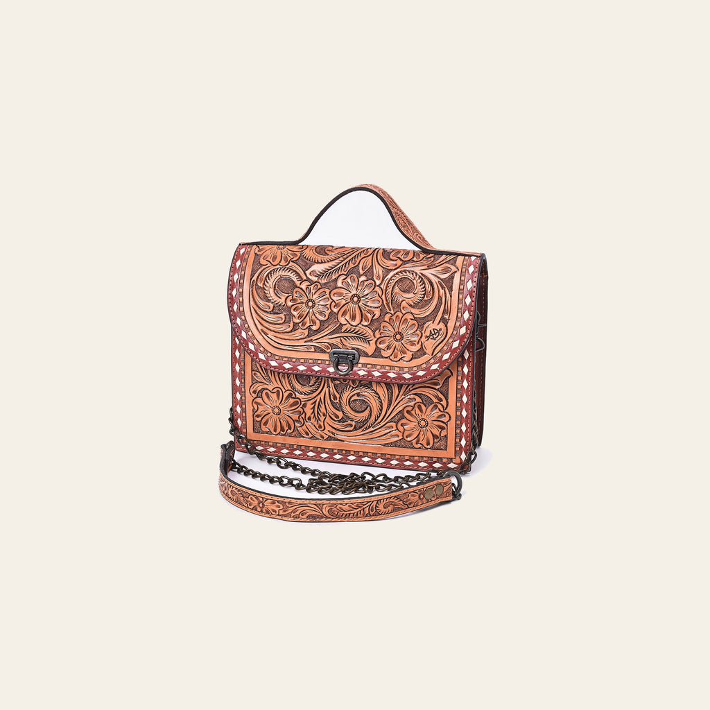 American Darling Cross body Bag Hand Tooled Floral Carved Buck Stitched Genuine Leather Western Purse for Women