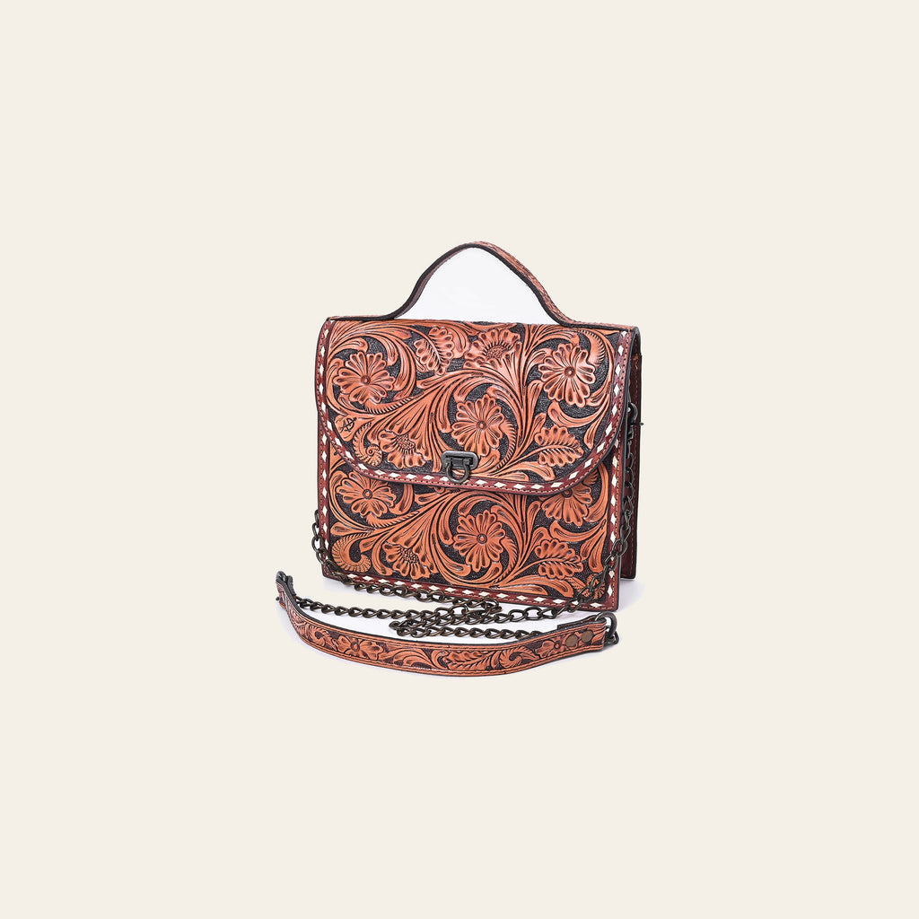 American Darling Cross body Bag Hand Tooled Floral Carved Buck Stitched Genuine Leather Western Purse for Women