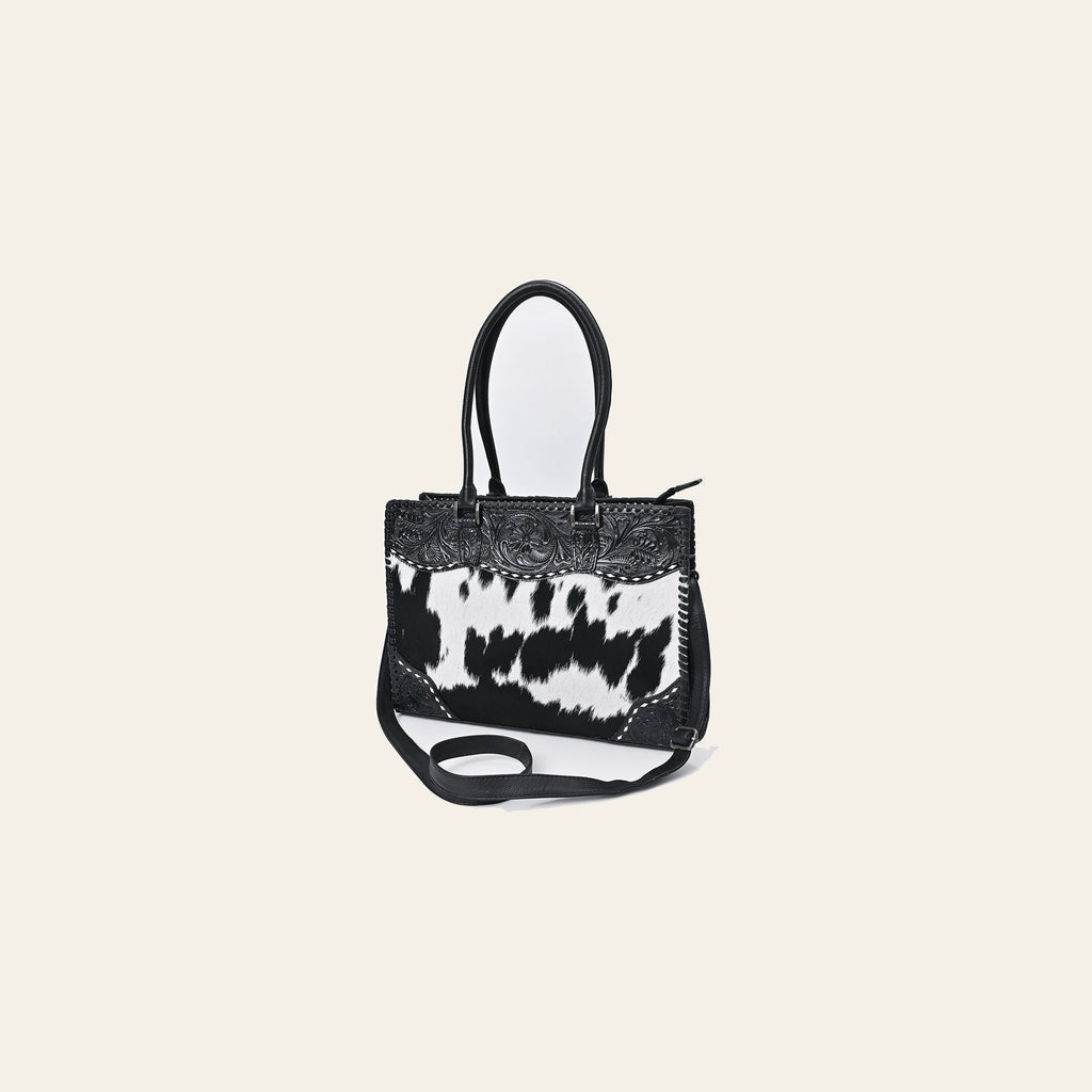 American Darling Tote Bag Hand Tooled Floral Carved Hair-On Cowhide Genuine Leather Western Purse for Women