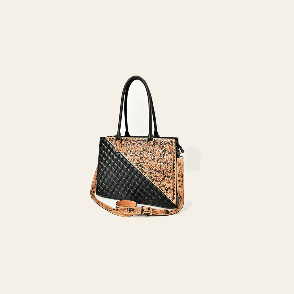 American Darling Tote Bag Hand Tooled Floral Carved Quilted Genuine Leather Western Purse for Women
