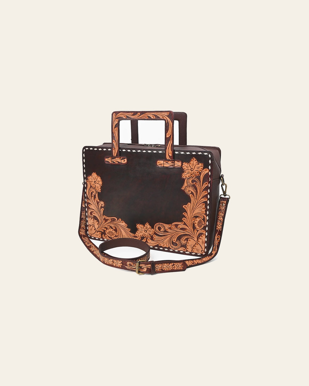 American Darling Hand Tooled Leather Briefcase Work Tote Laptop Satchel