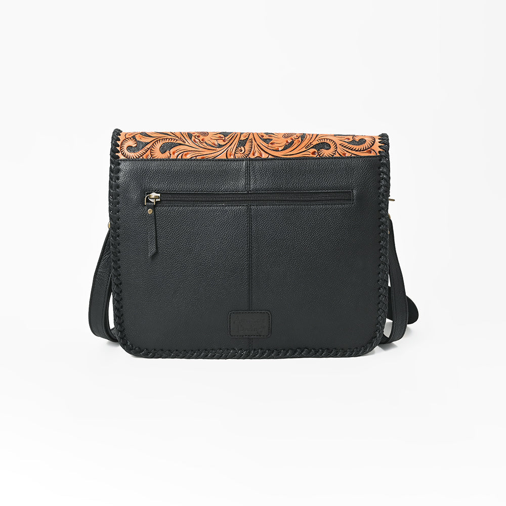 American Darling Women's Genuine Leather Hair-On Cowhide Tooled Leather Flap Crossbody Shoulder Bag
