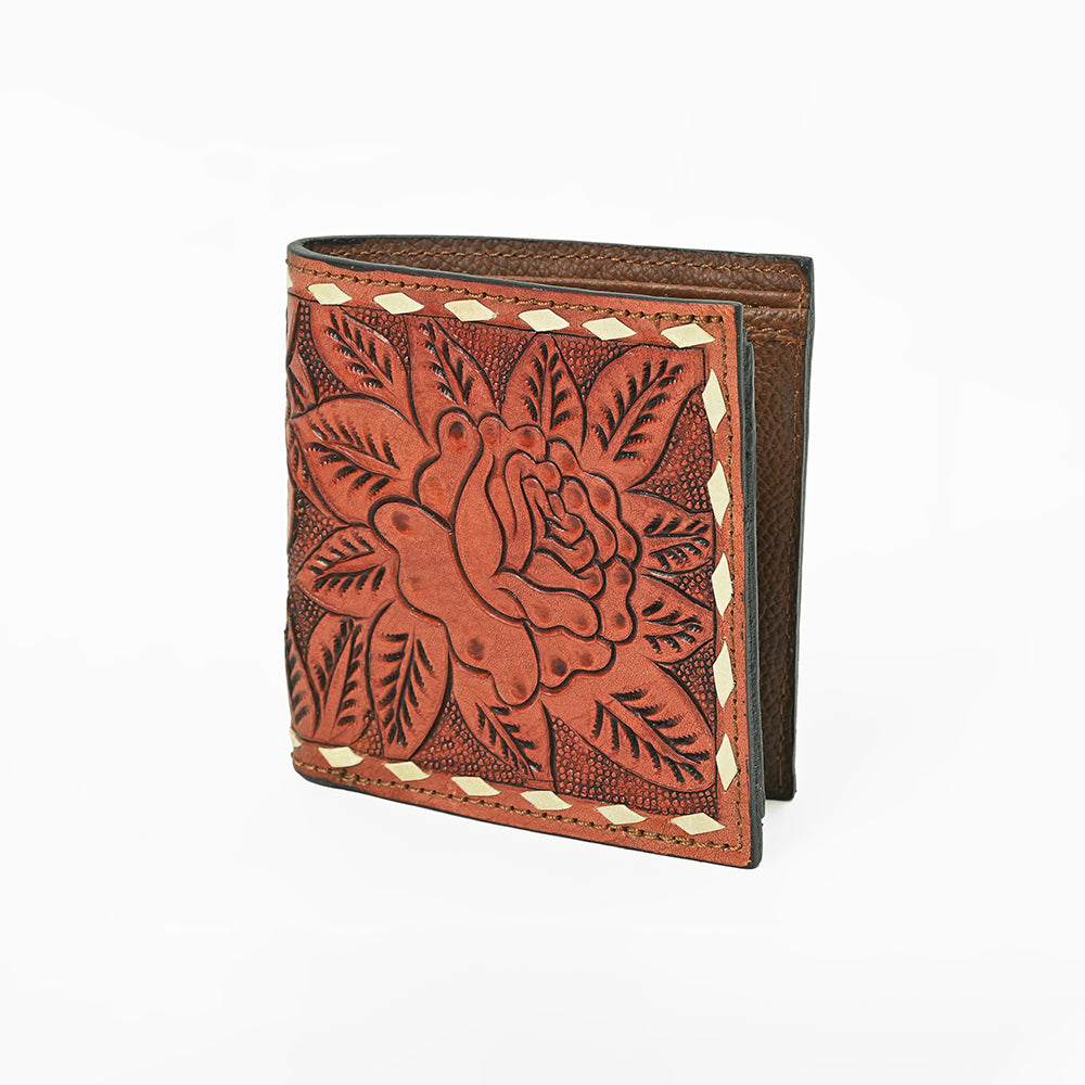Hilason Western Rose Floral Bifold Men Women Genuine American Leather Wallet