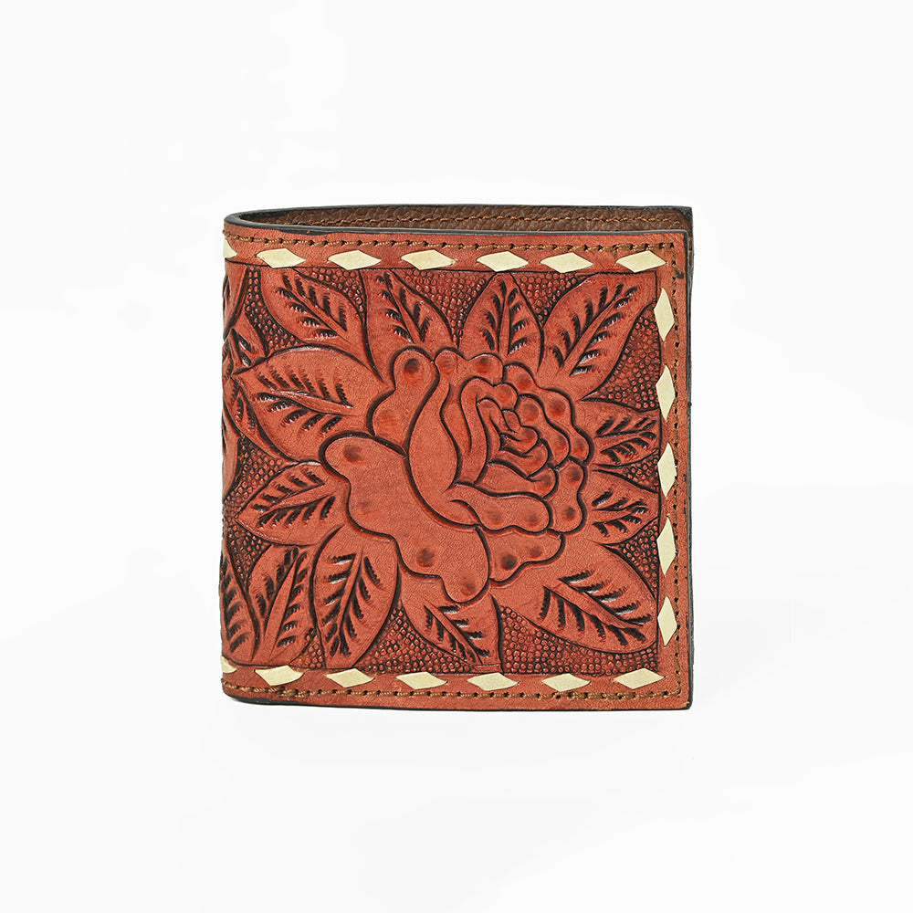 Hilason Western Rose Floral Bifold Men Women Genuine American Leather Wallet