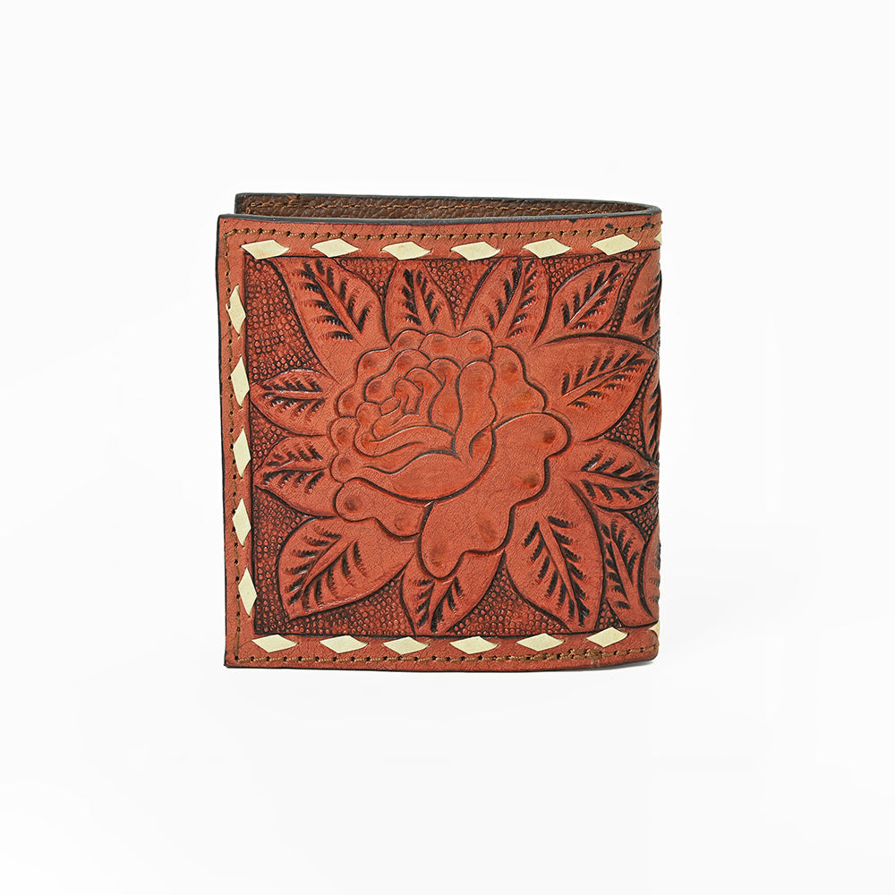 Hilason Western Rose Floral Bifold Men Women Genuine American Leather Wallet