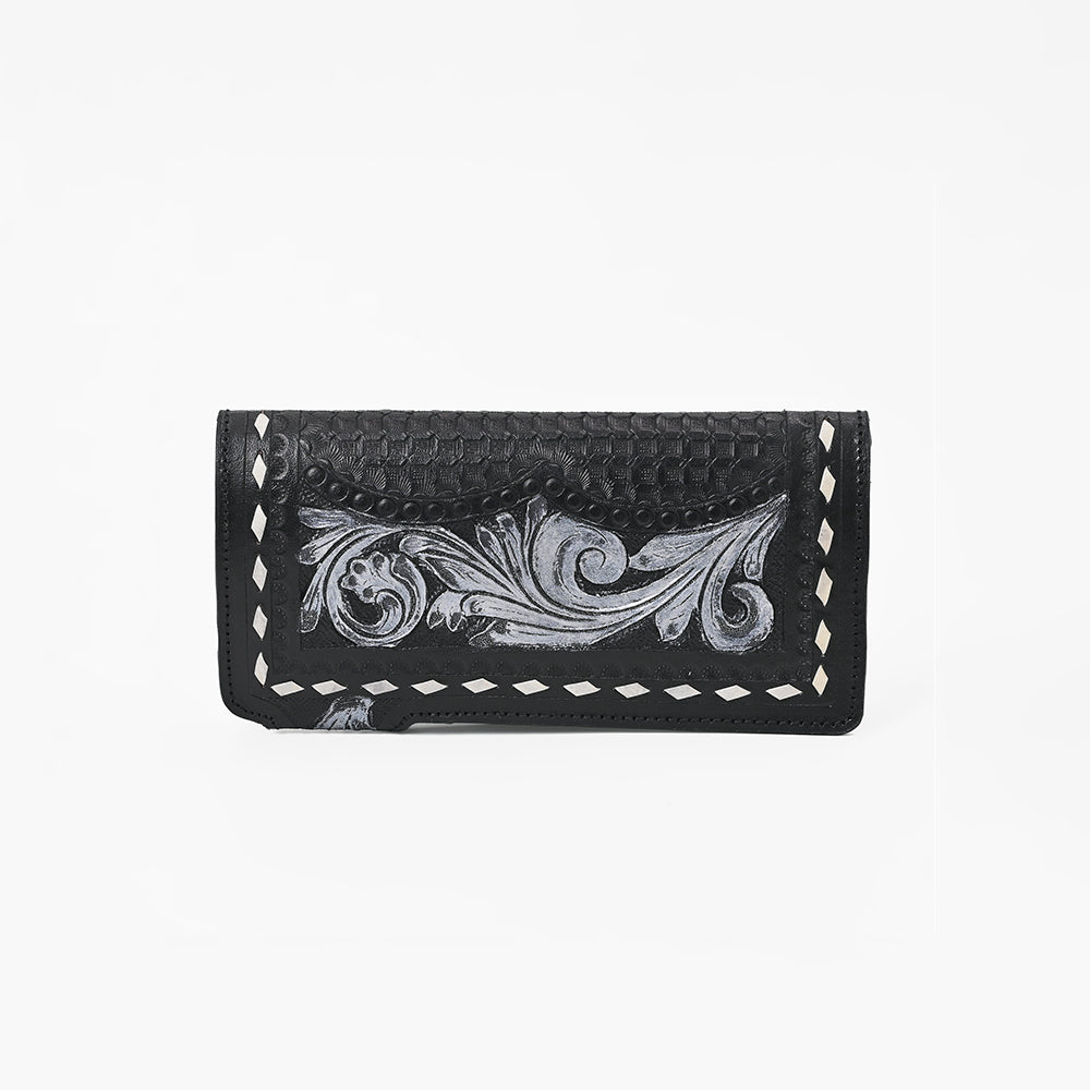 American Darling Women's Genuine Leather Black Floral Tooled Western Checkbook Wallet