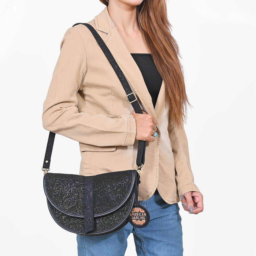 American Darling Women's Genuine Leather  Saddle Crossbody Shoulder Bag