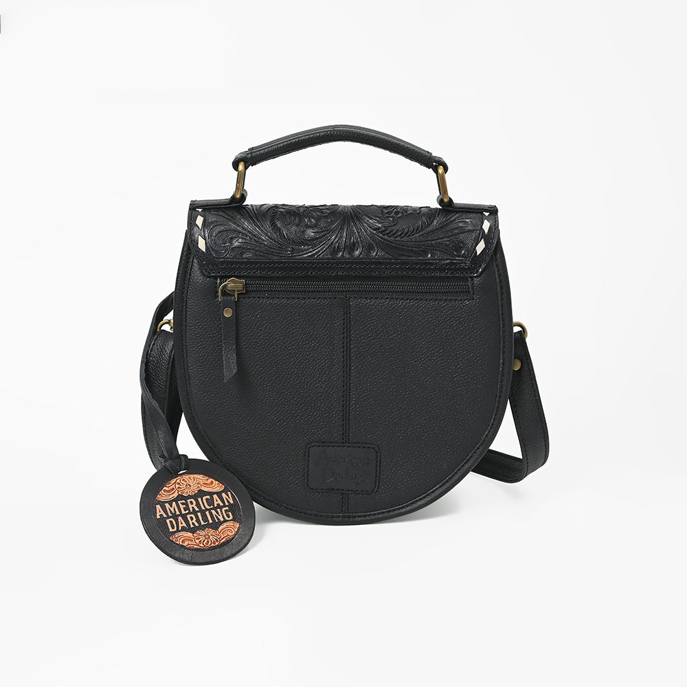 American Darling Women's Genuine Leather Hair-On Cowhide Tooled Leather Mini Crossbody