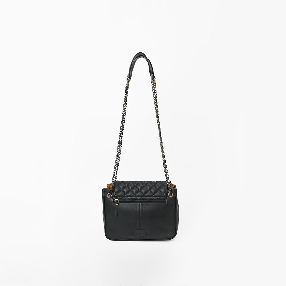 American Darling Women's Premium Black Quilted Leather Hair-On CowhideCrossbody Shoulder Handbag