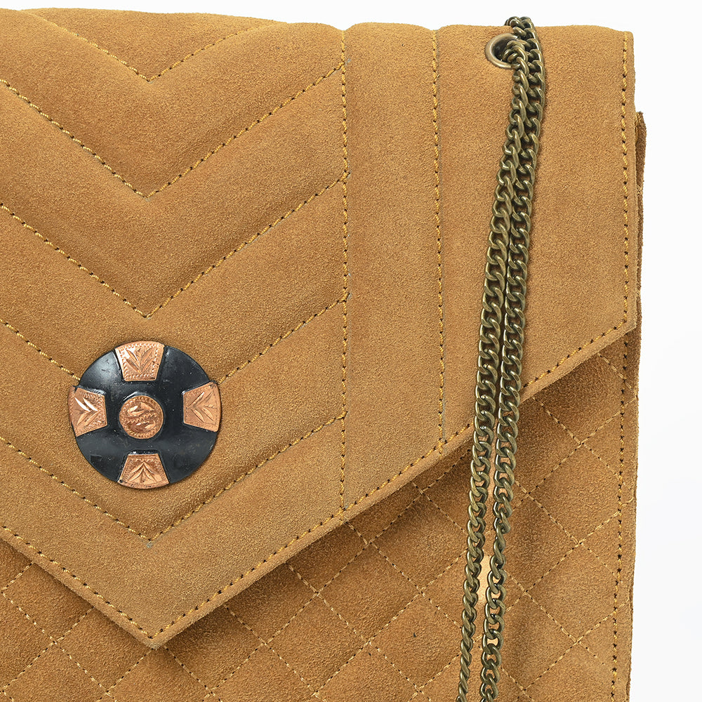 American Darling Western Suede Crossbody Bag for Women – Quilted Tan Leather Purse with Chain Strap