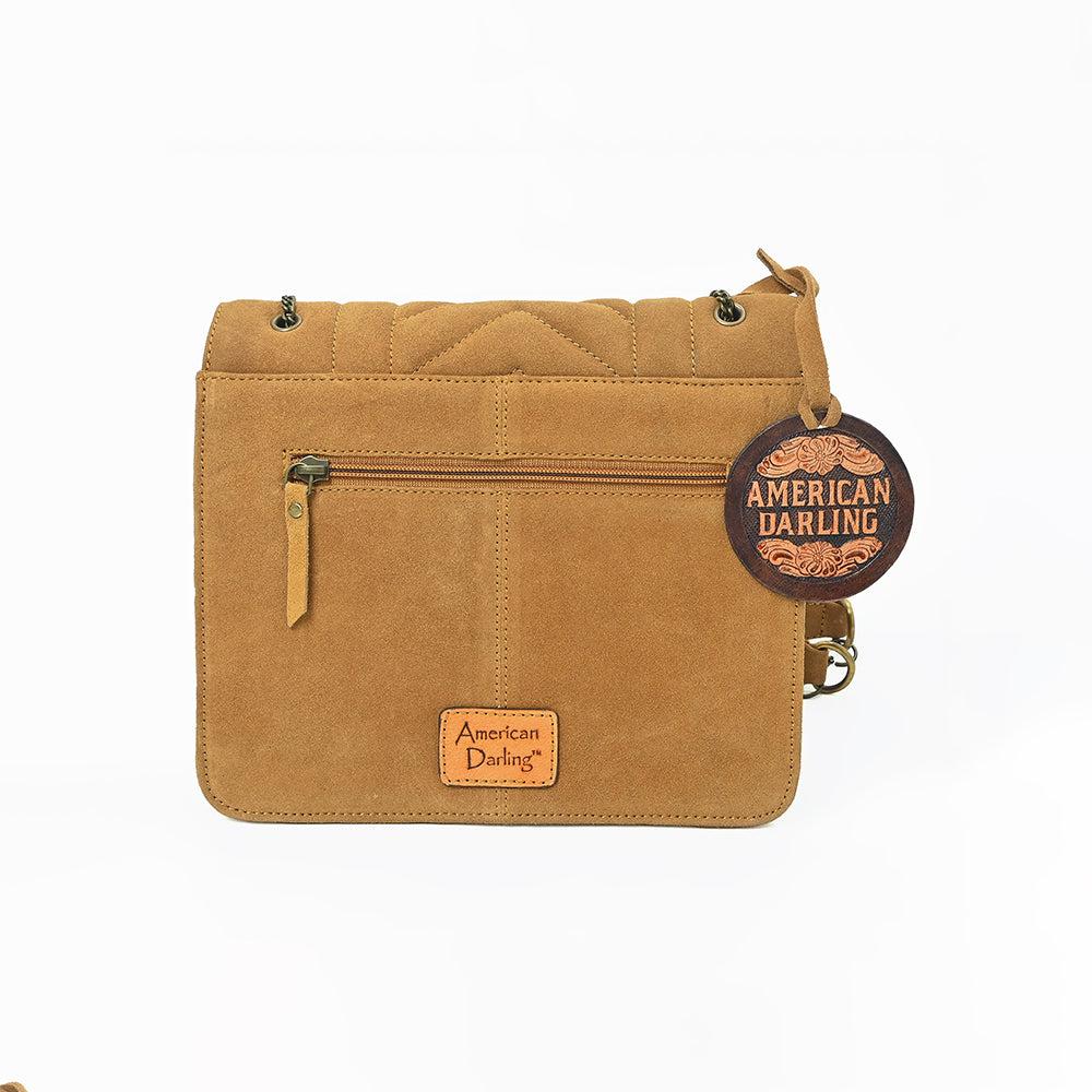 American Darling Western Suede Crossbody Bag for Women – Quilted Tan Leather Purse with Chain Strap