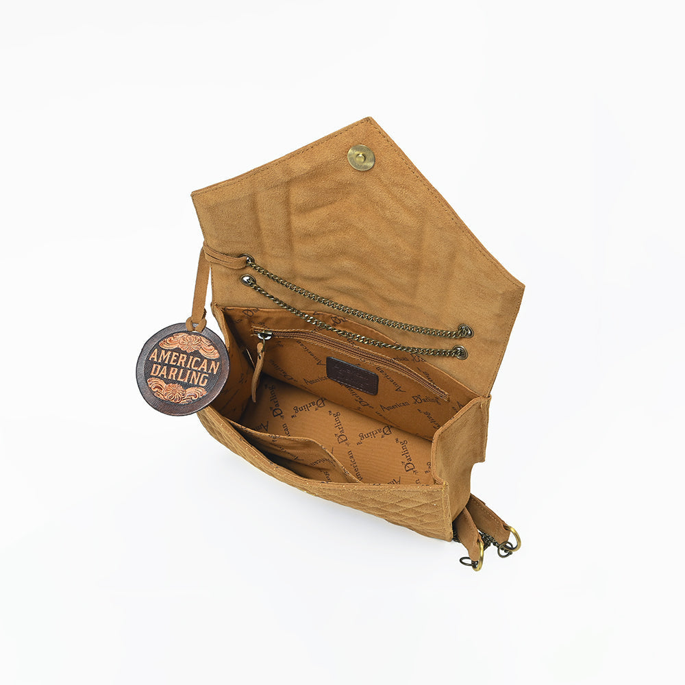 American Darling Western Suede Crossbody Bag for Women – Quilted Tan Leather Purse with Chain Strap
