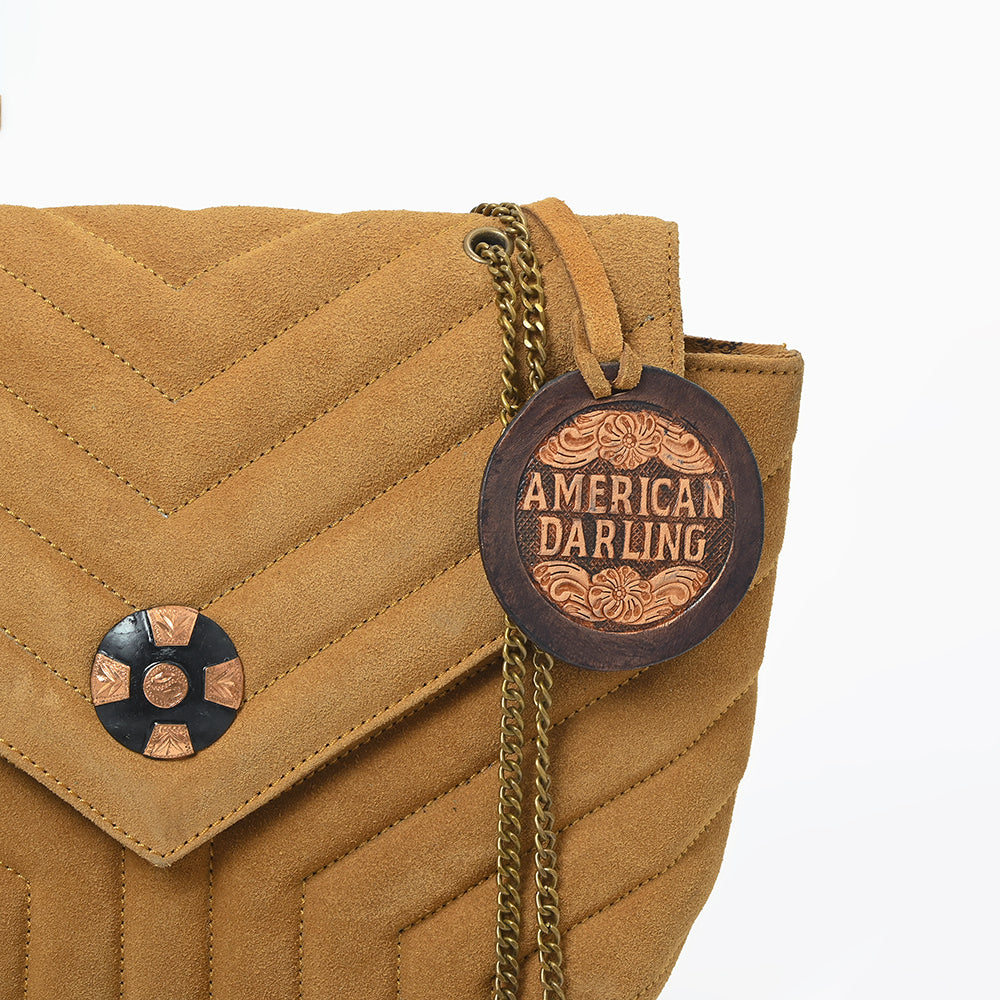 American Darling Western Suede Crossbody Bag for Women – Quilted Tan Leather Purse with Chain Strap