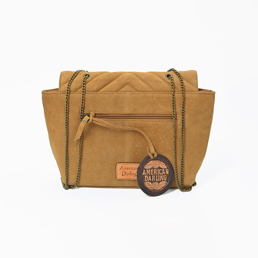 American Darling Western Suede Crossbody Bag for Women – Quilted Tan Leather Purse with Chain Strap