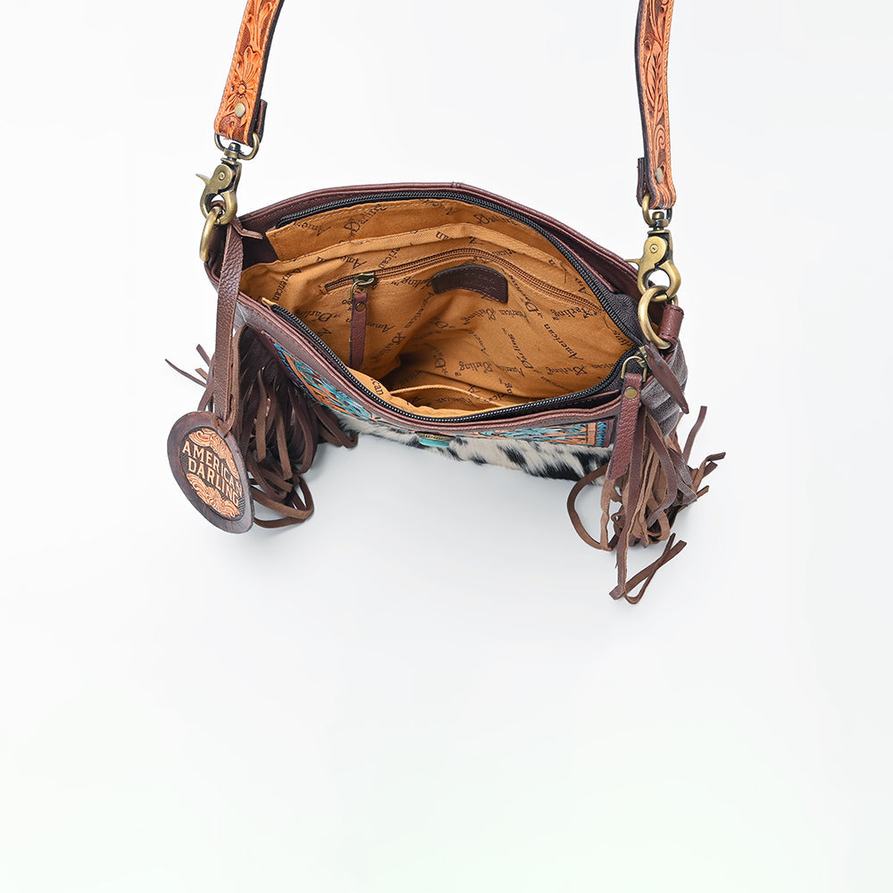 American Darling Western CrossBody Bag Genuine Leather Hand-Tooled Floral Design Purse