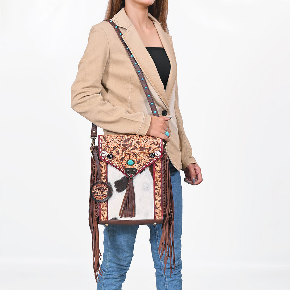 American Darling Western Cowhide Leather Fringe Bag