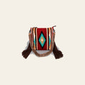 American Darling Large Cross body Bag - Western Genuine Leather Hand Tooled Floral Purse with Woven Saddle Blanket & Fringe