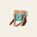 American Darling Signature Cross body Bag, Hand Tooled Floral Leather, Woven Saddle Blanket with Fringes, Western Crossbody