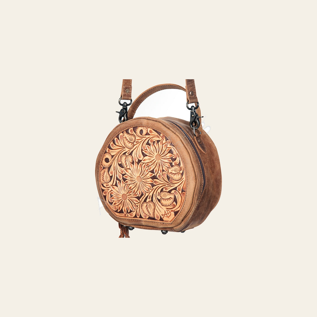 American Darling Canteen Bag Hand Tooled Floral Vegetable Tanned Leather Western Crossbody Purse for Women