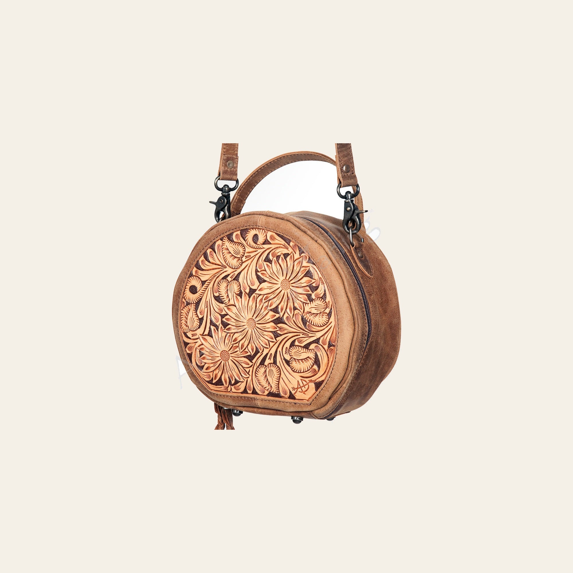 American Darling Canteen Bag Hand Tooled Floral Vegetable Tanned Leather Western Crossbody Purse for Women