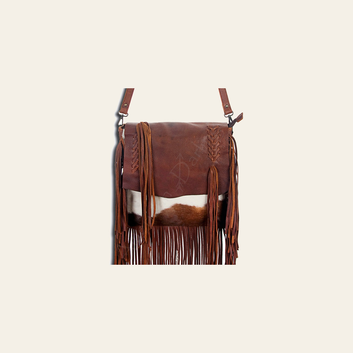 American Darling Messenger Bag Handcrafted from Hair-On Cowhide & Genuine Leather with Fringes, Braided Trim and YKK Zipper