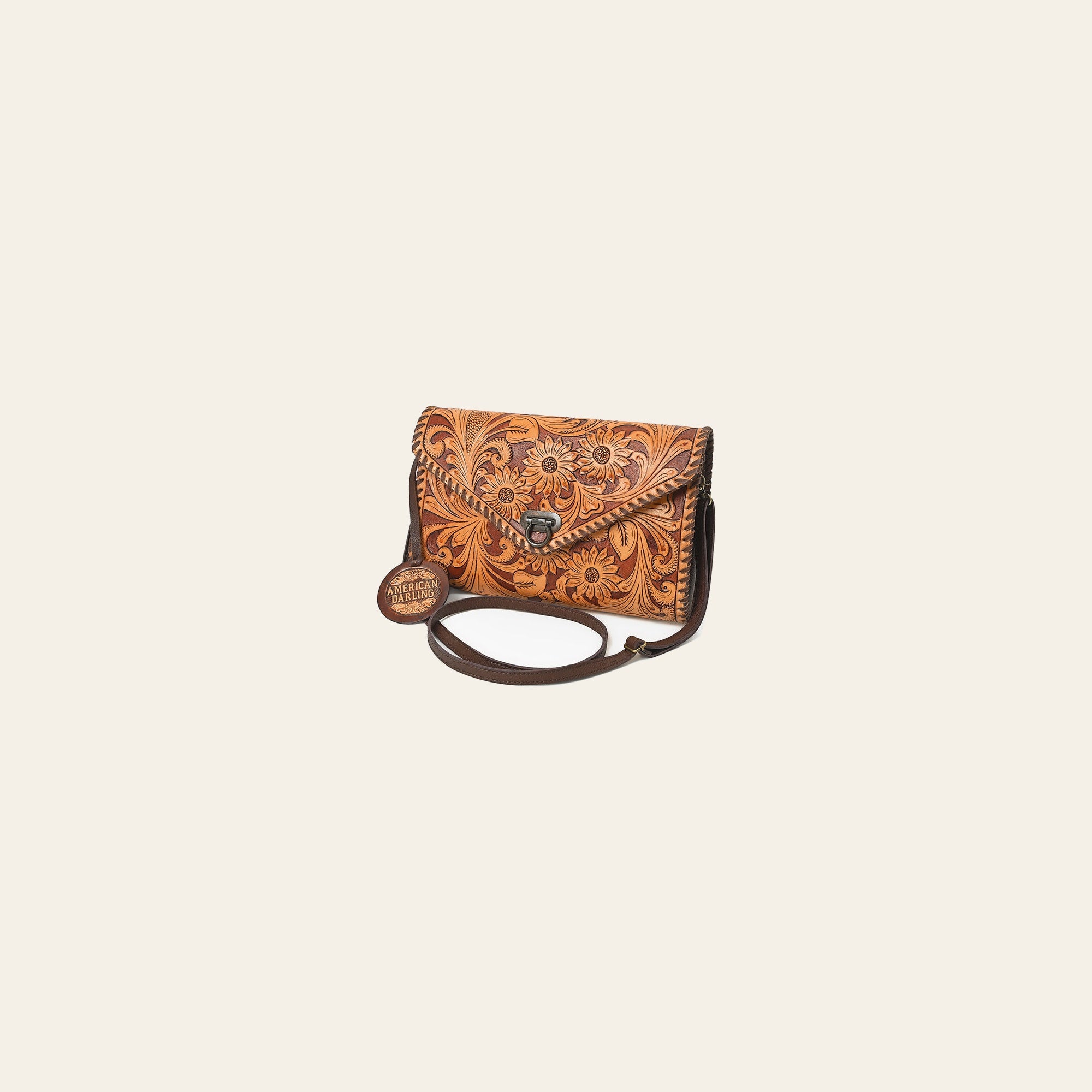 American Darling Envelope Bag Handcrafted from Hand Tooled Floral Carved Genuine Leather with YKK Zipper and Large Capacity