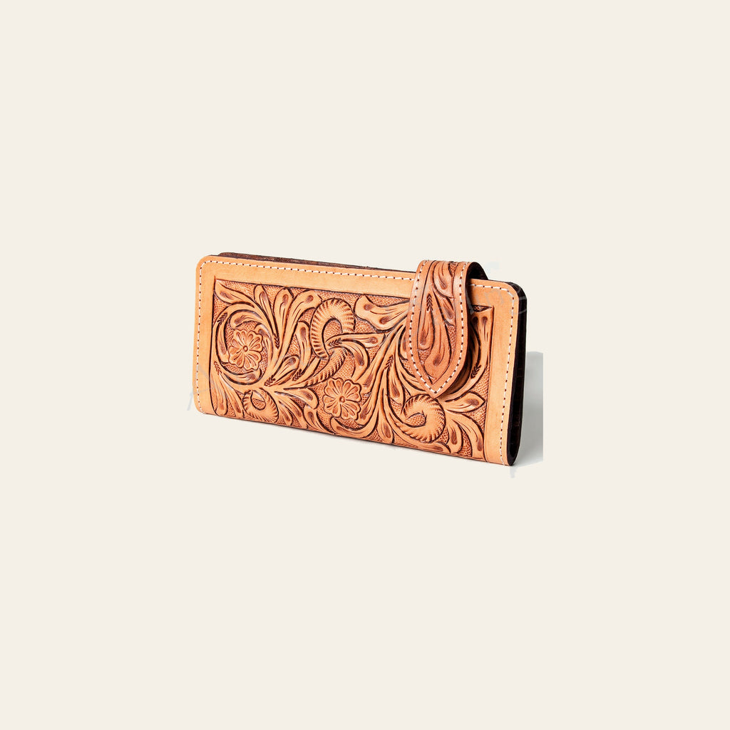 American Darling Wallet Bag Handcrafted from Hand Tooled Floral Genuine Leather with YKK Zipper and Large Capacity