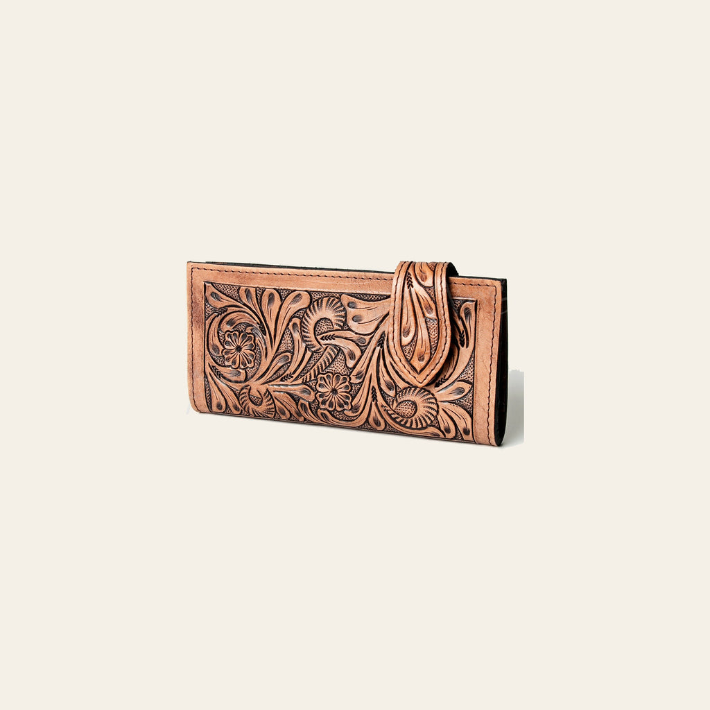 American Darling Wallet Bag Handcrafted from Hand Tooled Floral Genuine Leather with YKK Zipper and Large Capacity