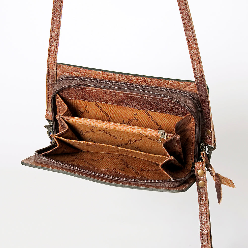 American Darling Organiser Bag Handcrafted from Crocodile Embossed Genuine Leather with YKK Zipper and Detachable Strap