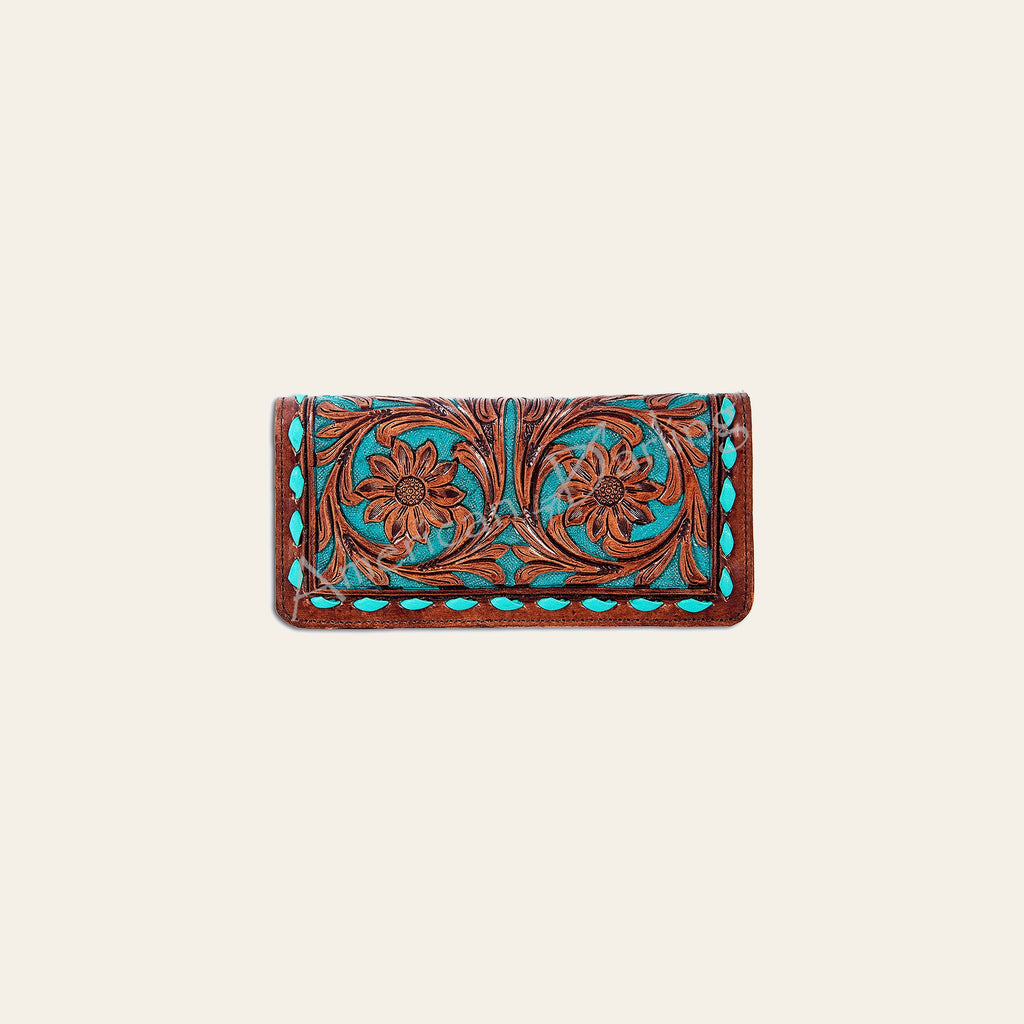 American Darling Western Wallet Bag Hand Tooled Floral Carved Genuine Vegetable Tanned Leather Purse with YKK Zipper
