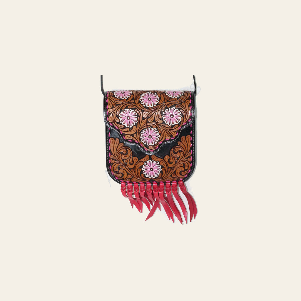 American Darling Messenger Bag Hand Tooled Floral Carved Leather Buck Stitched Fringes Vegetable Tanned Genuine Leather