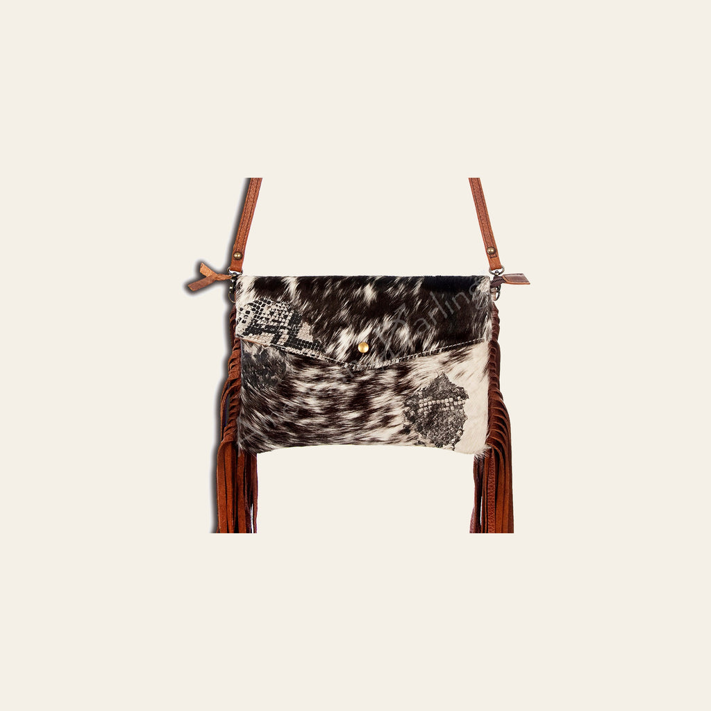 American Darling Wallet Bag, Hair-On Cowhide & Genuine Leather, Western Fringes, Vegetable Tanned Full Grain Leather