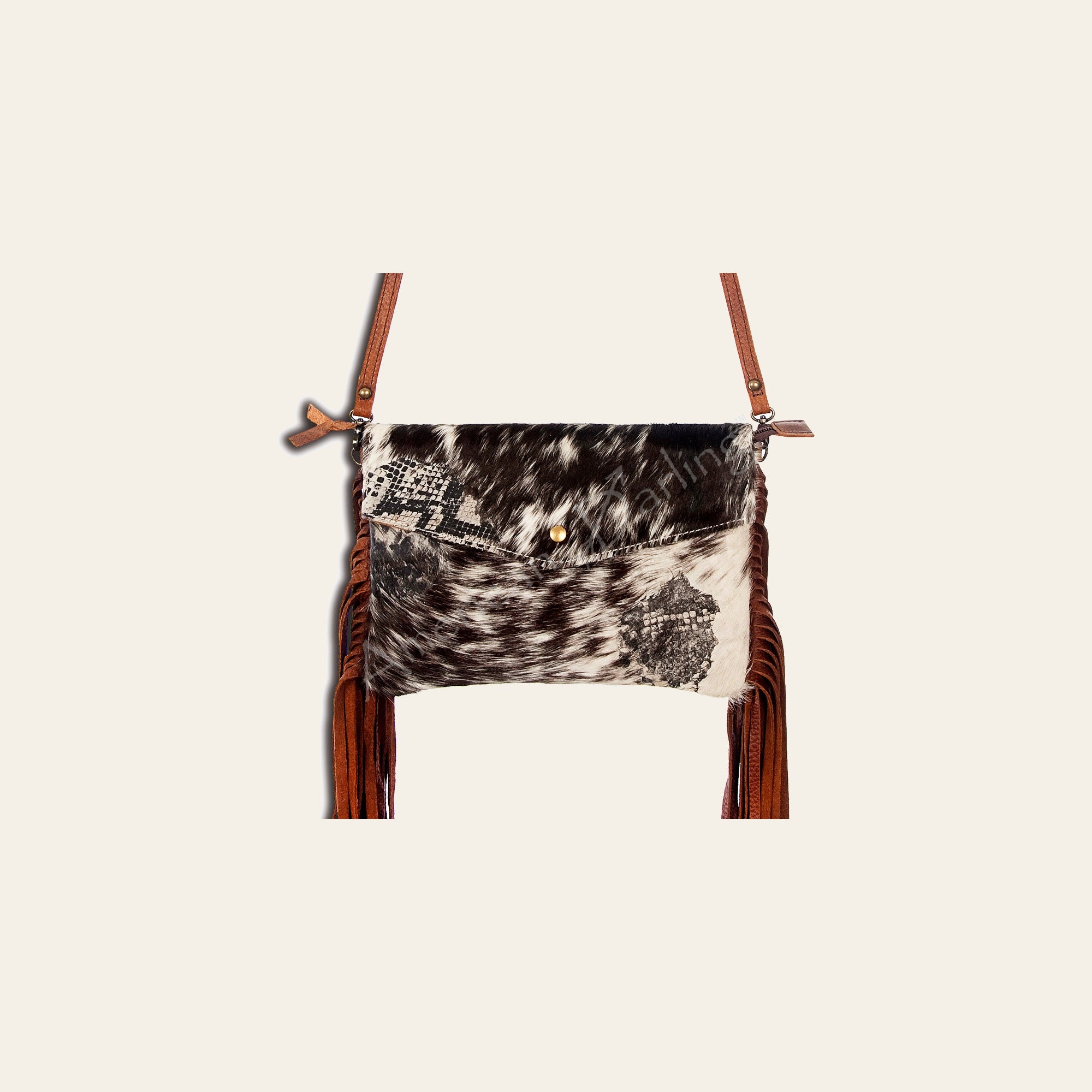 American Darling Wallet Bag, Hair-On Cowhide & Genuine Leather, Western Fringes, Vegetable Tanned Full Grain Leather