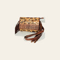 American Darling Small Cross Body Bag, Hand Tooled Floral Carved Leather with Hair-On Cowhide and Fringes, Genuine Leather