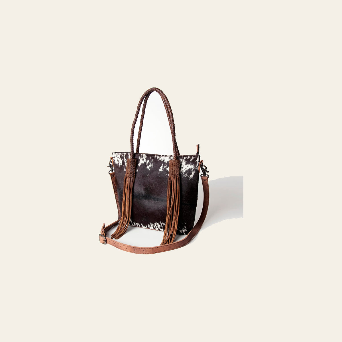 American Darling Western Tote Bag Hair-On Cowhide Genuine Vegetable Tanned Leather Handbag with Fringes & Braided Handles