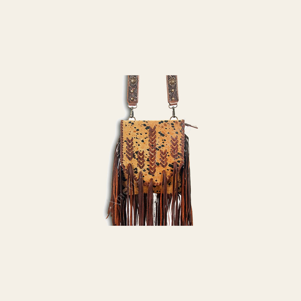 American Darling Cross body Bag Hand Tooled Floral Strap Hair-On Cowhide Leather Purse Fringes with YKK Zipper