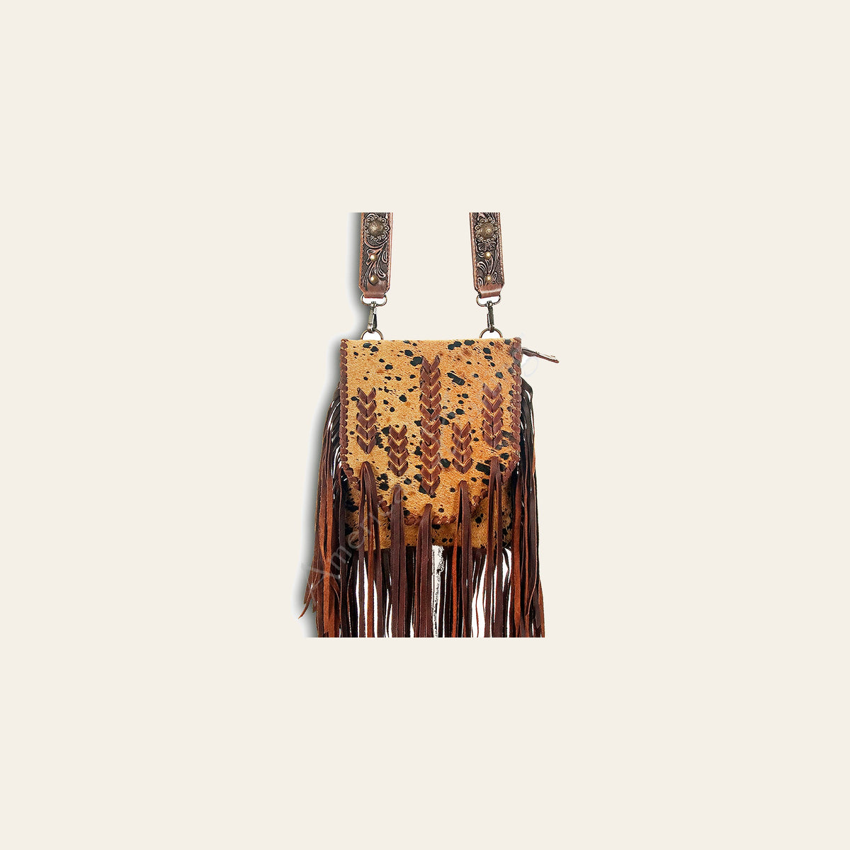 American Darling Cross body Bag Hand Tooled Floral Strap Hair-On Cowhide Leather Purse Fringes with YKK Zipper