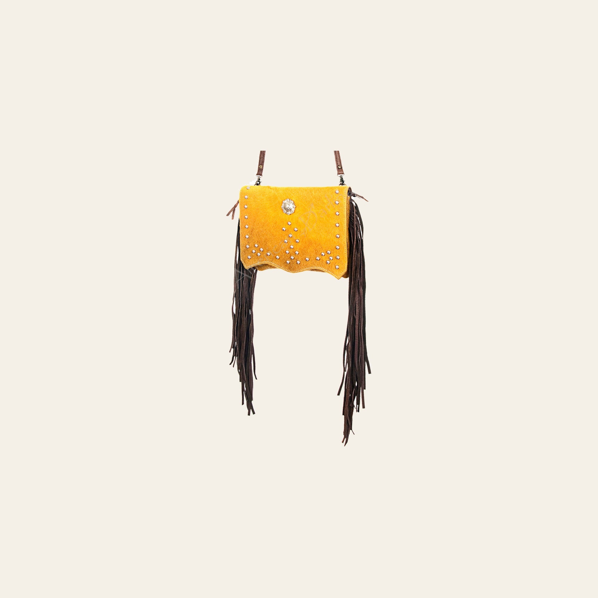 American Darling Small Cross body Bag Rivetted Concho Hair-On Cowhide Genuine Leather Purse Fringes with YKK Zipper