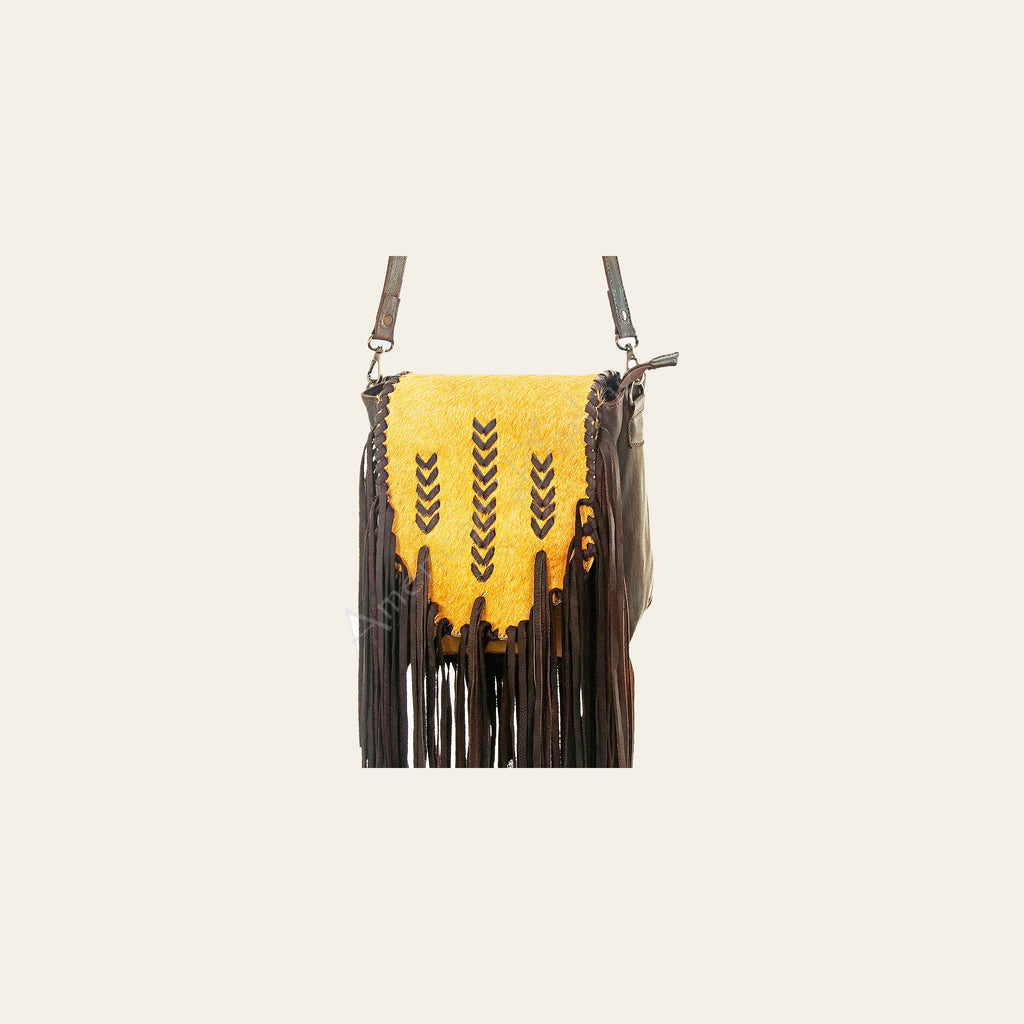 American Darling Cross body Bag Braided Hair-On Cowhide Genuine Leather Purse with Side Fringes and YKK Zipper