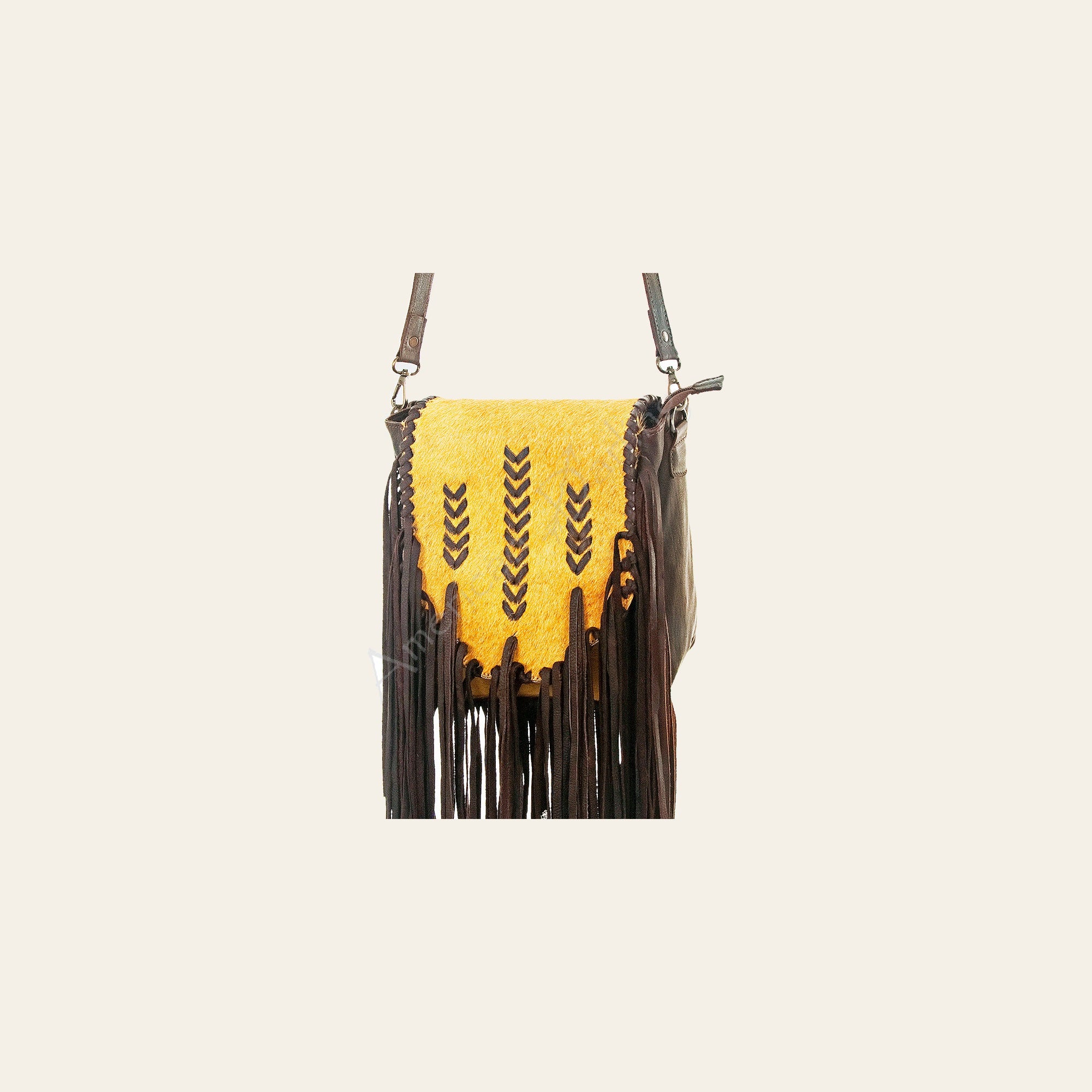 American Darling Cross body Bag Braided Hair-On Cowhide Genuine Leather Purse with Side Fringes and YKK Zipper