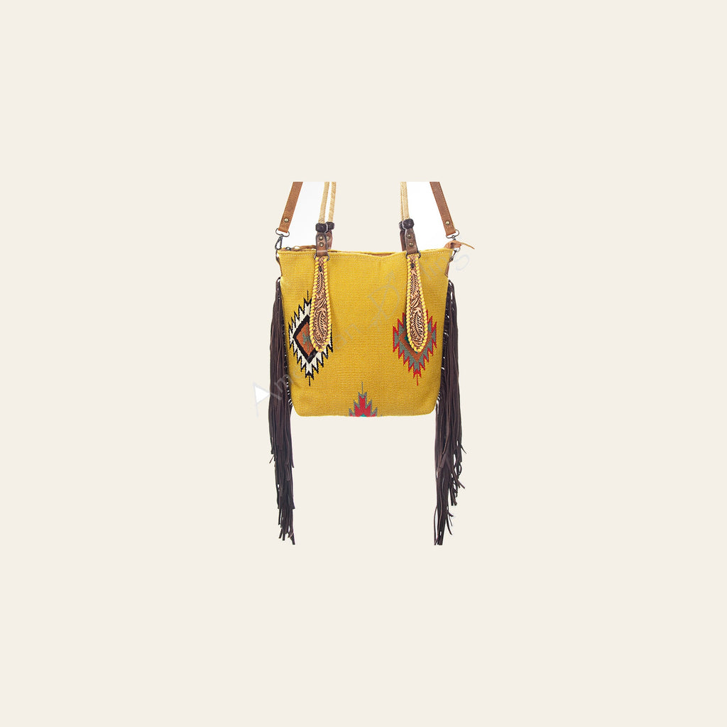 American Darling Tote Bag Hand Tooled Saddle Blanket Leather Handbag Fringes Braided YKK Zipper