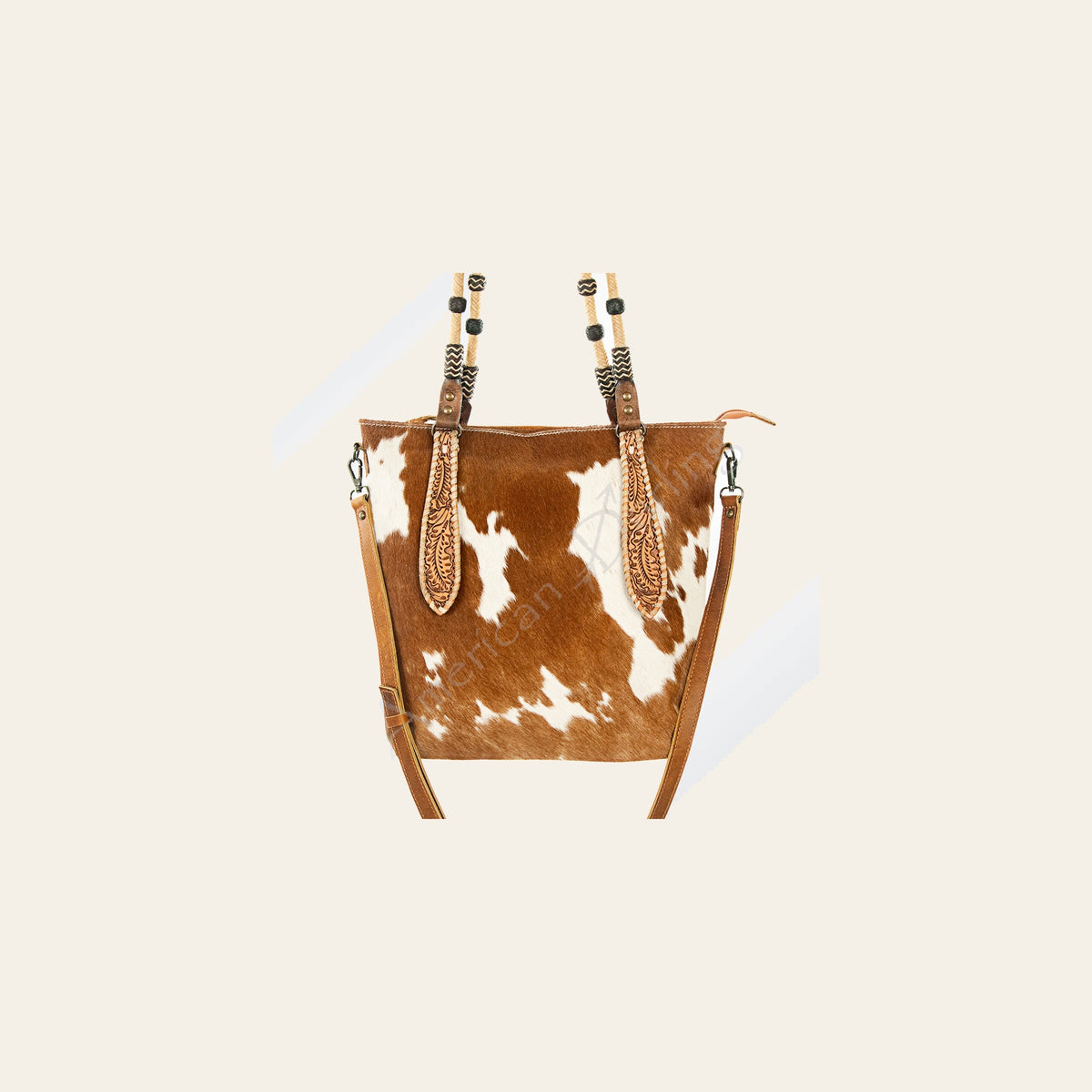 American Darling Tote Bag Hand Tooled Carved Hair-On Cowhide Genuine Leather Shoulder Purse with YKK Zipper