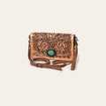 American Darling Organiser Bag Hand Tooled Floral Carved Genuine Leather Western Wallet with Concho and YKK Zipper