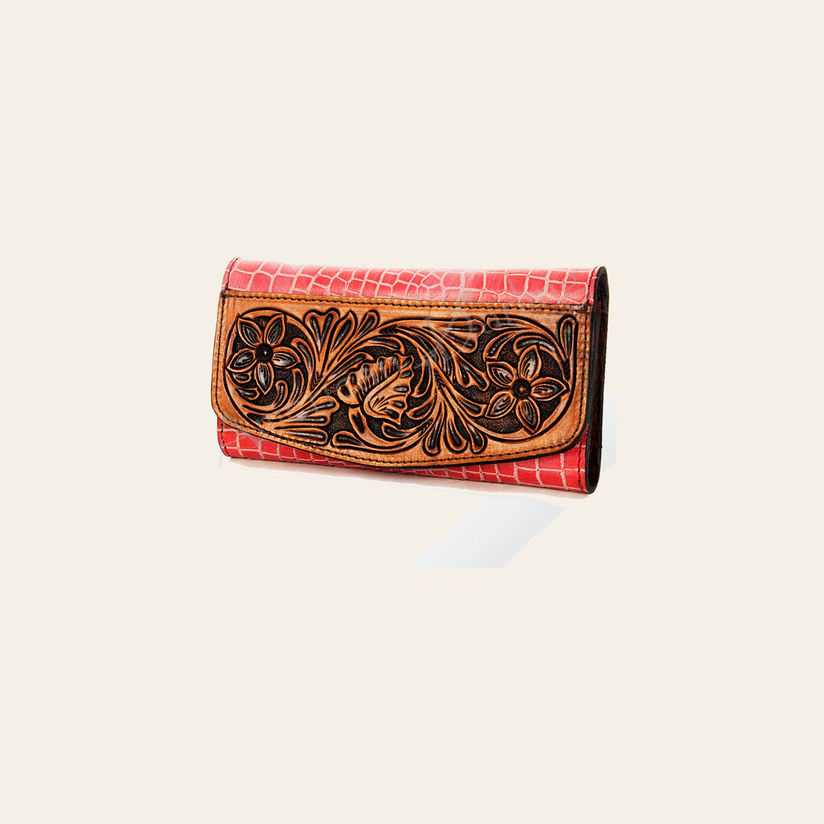 American Darling Wallet Bag Hand Tooled Floral Carved Rose Genuine Leather Purse with YKK Zipper