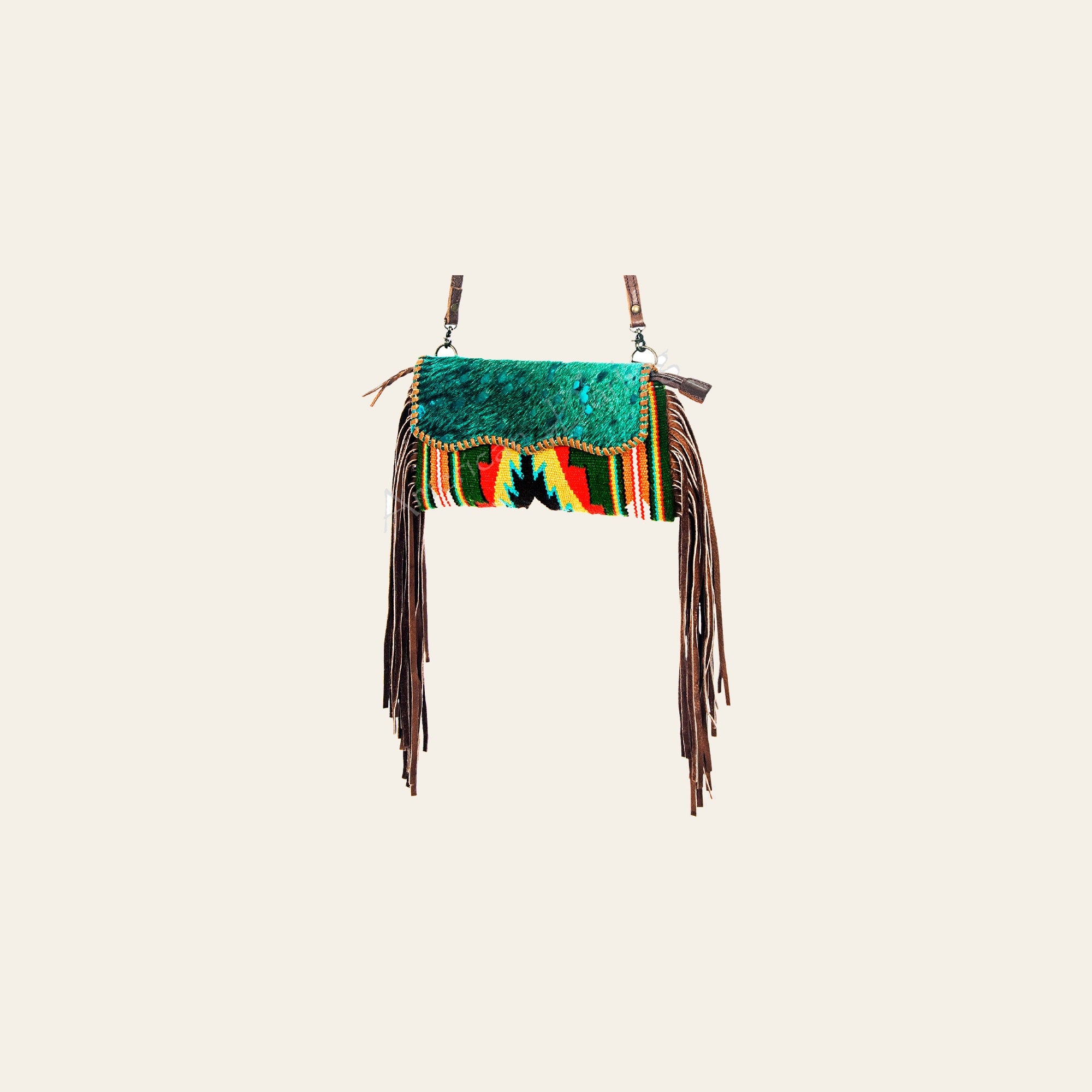American Darling Small Cross body Bag Hand Woven Saddle Blanket Hair-On Cowhide Western Purse with Fringes and YKK Zipper
