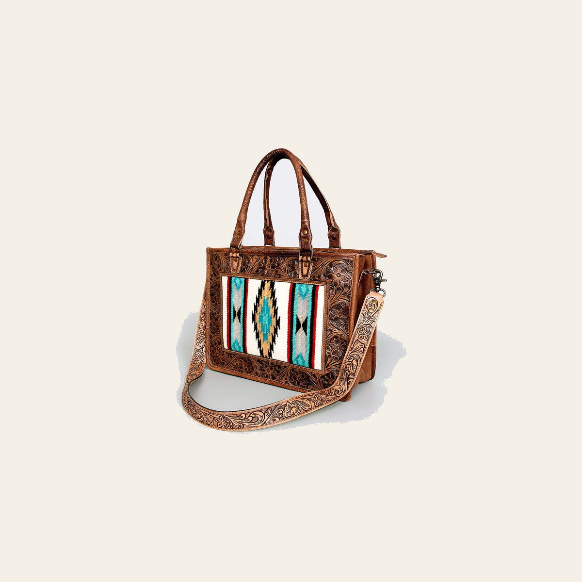 American Darling Tote Bag Hand Tooled Floral Carved Saddle Blanket Genuine Leather Western Purse with YKK Zipper