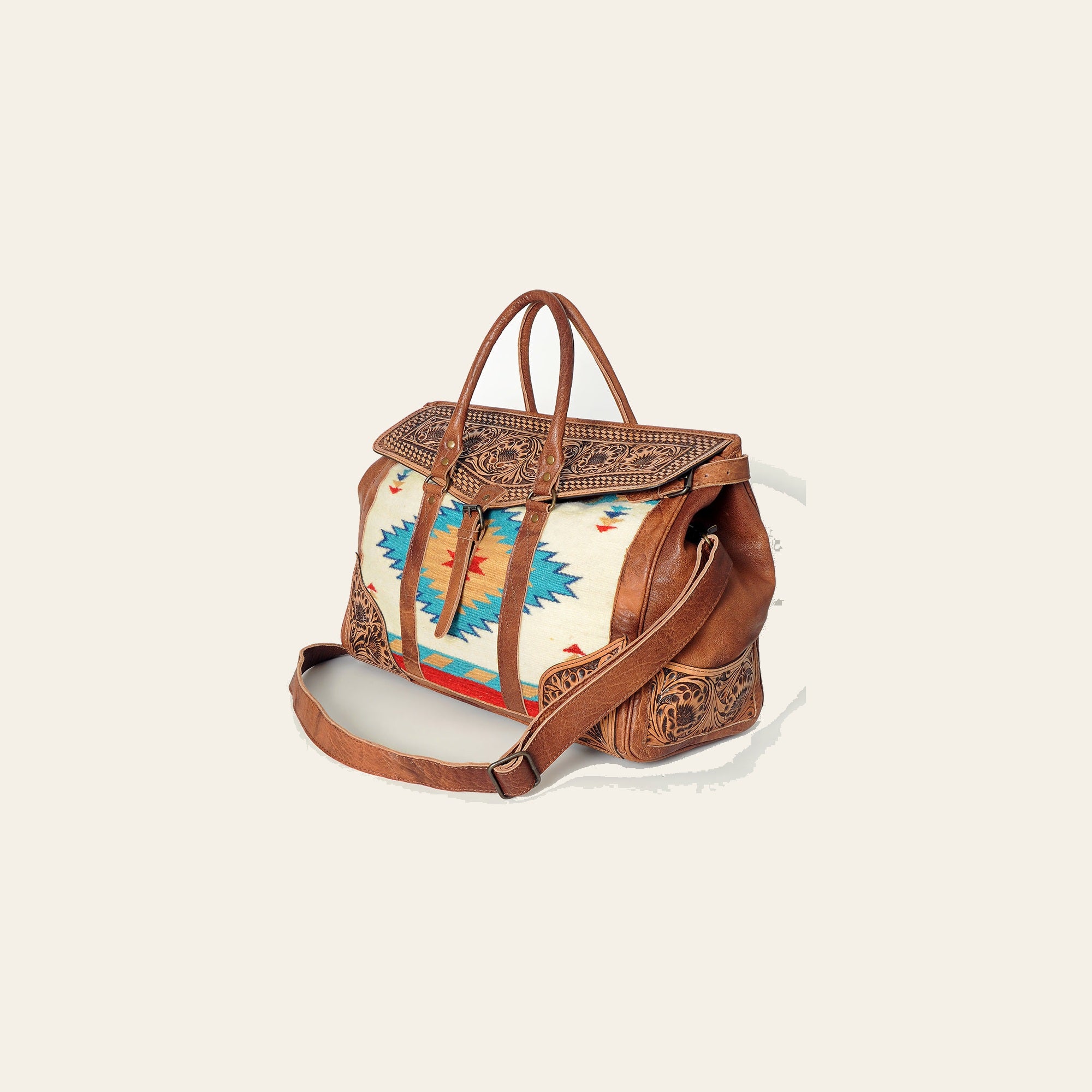 American Darling Duffel Bag Hand Tooled Floral Carved Saddle Blanket Genuine Leather Western Travel Bag with YKK Zipper